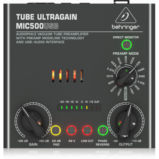 The Behringer Tube Ultragain MIC500USB Preamp