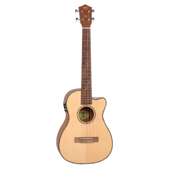 1880 UKULELE CO. 200 Series Baritone electric acoustic cutaway ukulele.