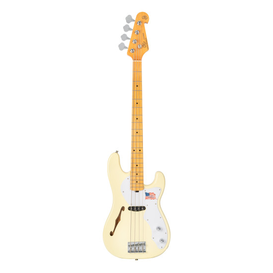 SX SBA2PHVWH Semi-hollow, Vintage 50's PB style electric bass guitar. Vintage white.