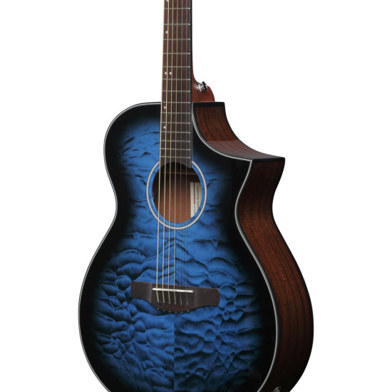 Ibanez AEWC16QA Transparent Blue Sunburst High Gloss top, Natural High Gloss back and sides Acoustic Guitar