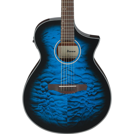 Ibanez AEWC16QA Transparent Blue Sunburst High Gloss top, Natural High Gloss back and sides Acoustic Guitar